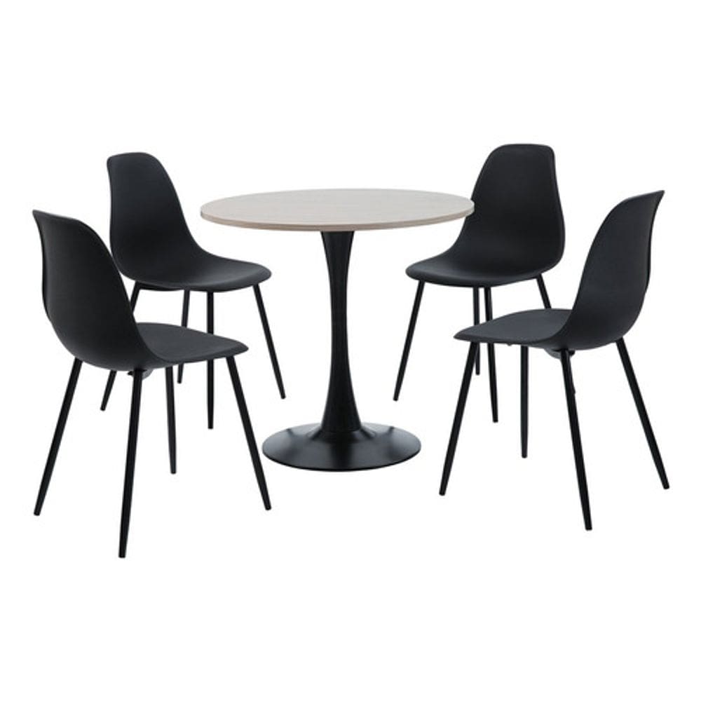 Conjunto De Jantar Mesa 80cm E 4 Cadeiras Madeira Aco - Soft