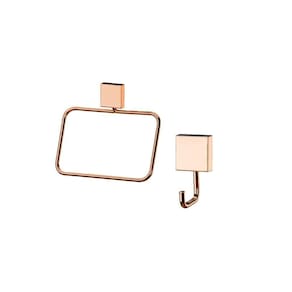 Kit Banheiro Lavabo 2 Peças Rosé Gold Future Toalheiro Rosto E Cabide Gancho
