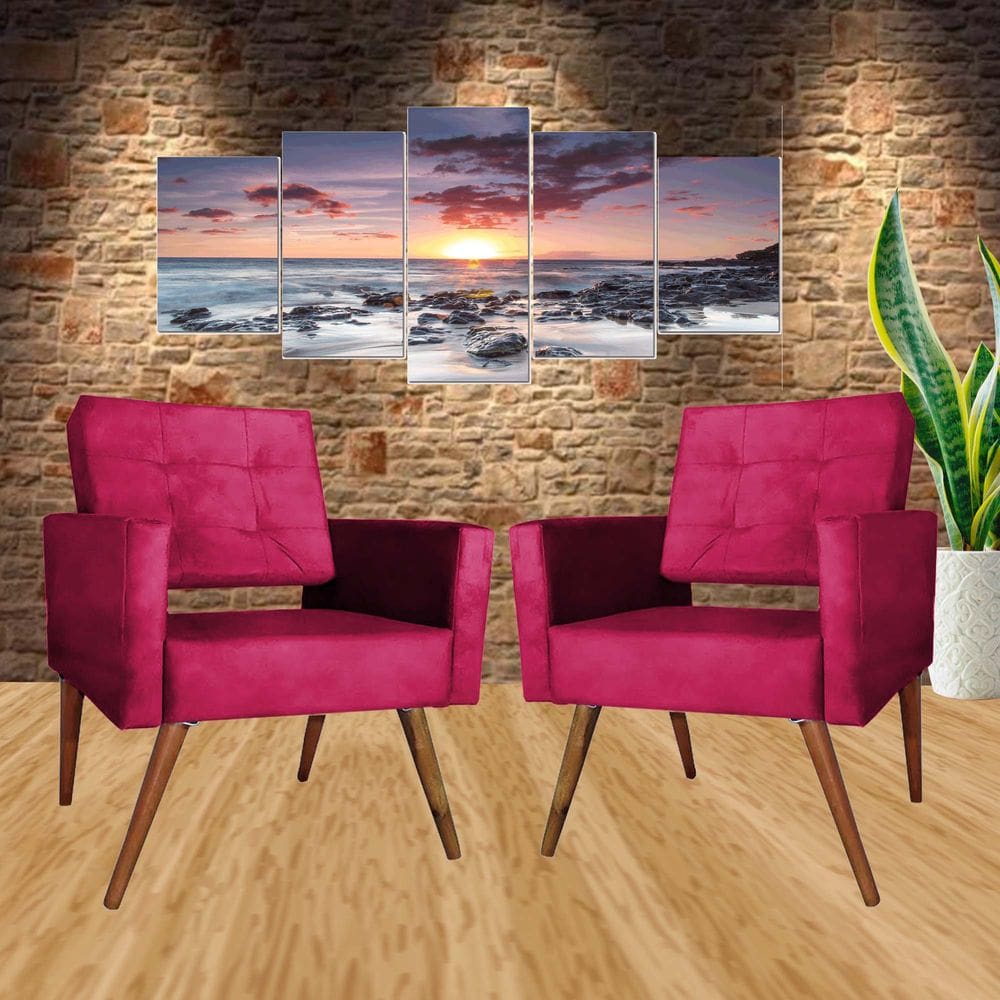 Kit 2 Cadeira Poltrona Consultório Escritório Recepção Reforçadas Vanessa Vermelho