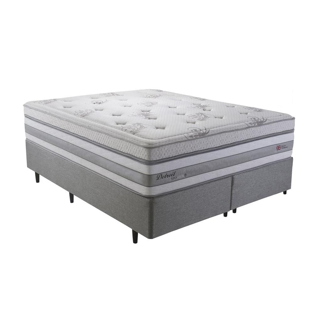 Cama Box Queen Herval Detroit com 2 Travesseiros Anatômicos, 78x158x198 cm, Molas Maxspring