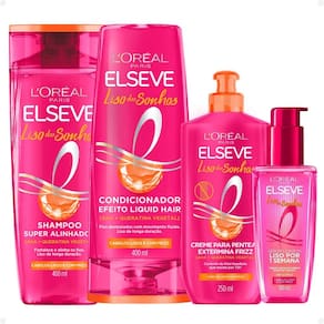 Kit Elseve Liso Dos Sonhos: Shampoo, Condicionador 400ml, Creme para Pentear e Sérum Leave-In