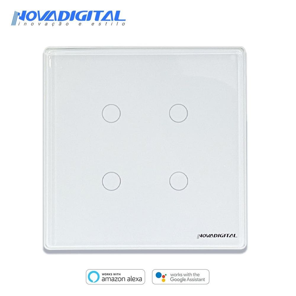 Interruptor smart 4x4 WiFi 4 botões Touch Alexa Google - BRANCO