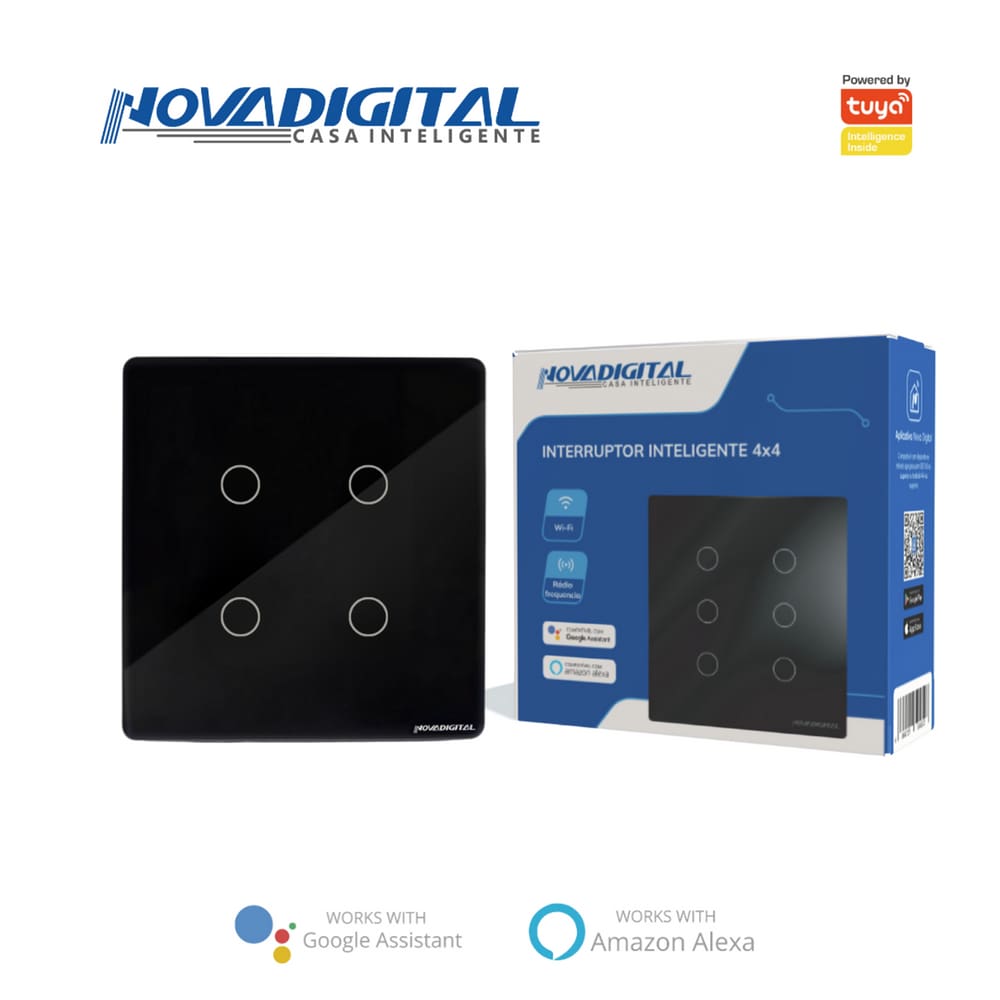 INTERRUPTOR 4 BOTOES 4x4 WI-FI PRETO COMPATIVEL ALEXA GOOGLE