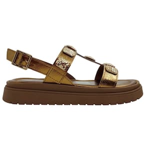 Sandália Feminina Papete Flatform Casual Dia a Dia Passeio com Aplique Metalizado Conforto Dakota Y8133