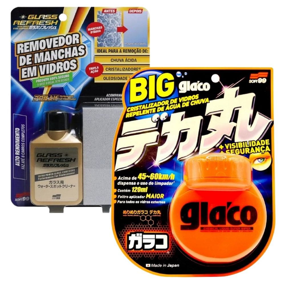 Kit Glaco big + Glass Refresh Soft99 Cristalizador Removedor