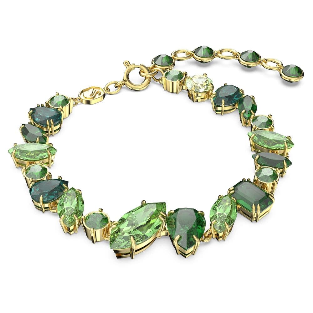 Pulseira Swarovski Gema Soft Green Crystals, pulseira dourada
