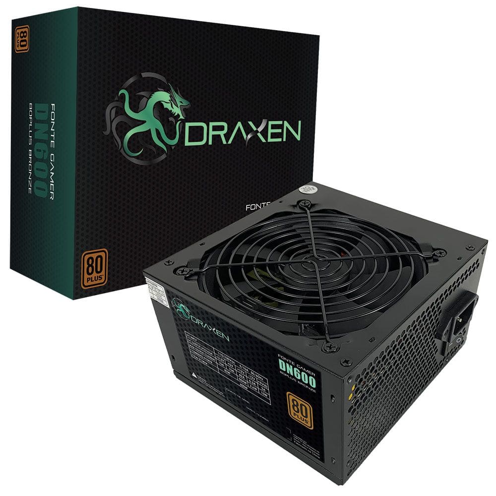 Fonte Gamer ATX 600W 80 Plus Bronze PFC Ativo DN600 DRAXEN