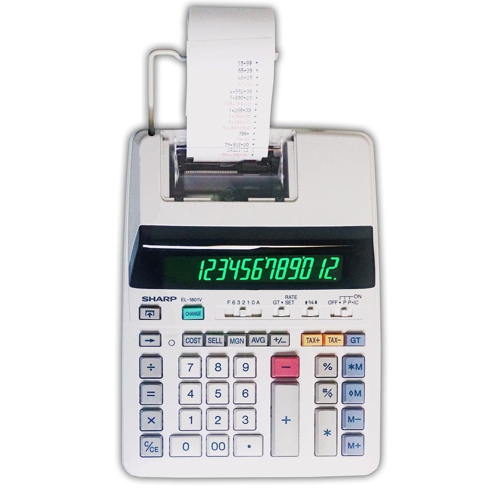 Calculadora de impressão Sharp EL-1801V Ink, 12 dígitos, AC