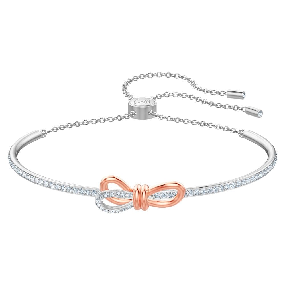 Pulseira Swarovski Lifelong Bow Bangle feminina de cristal branco