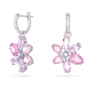 Brincos Swarovski Gema Flower Motif com cristais roxos