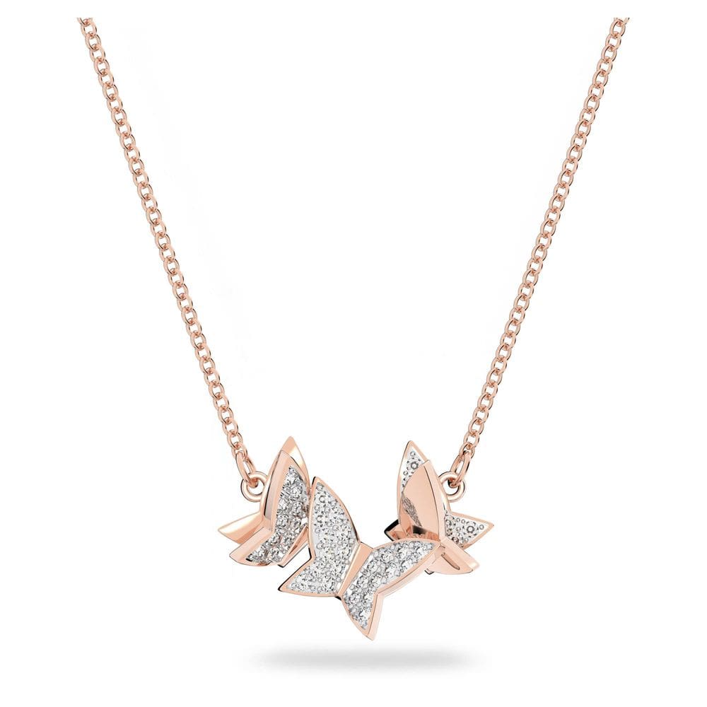 Colar Swarovski Lilia Butterfly Banhado a Ouro Rosa Branco