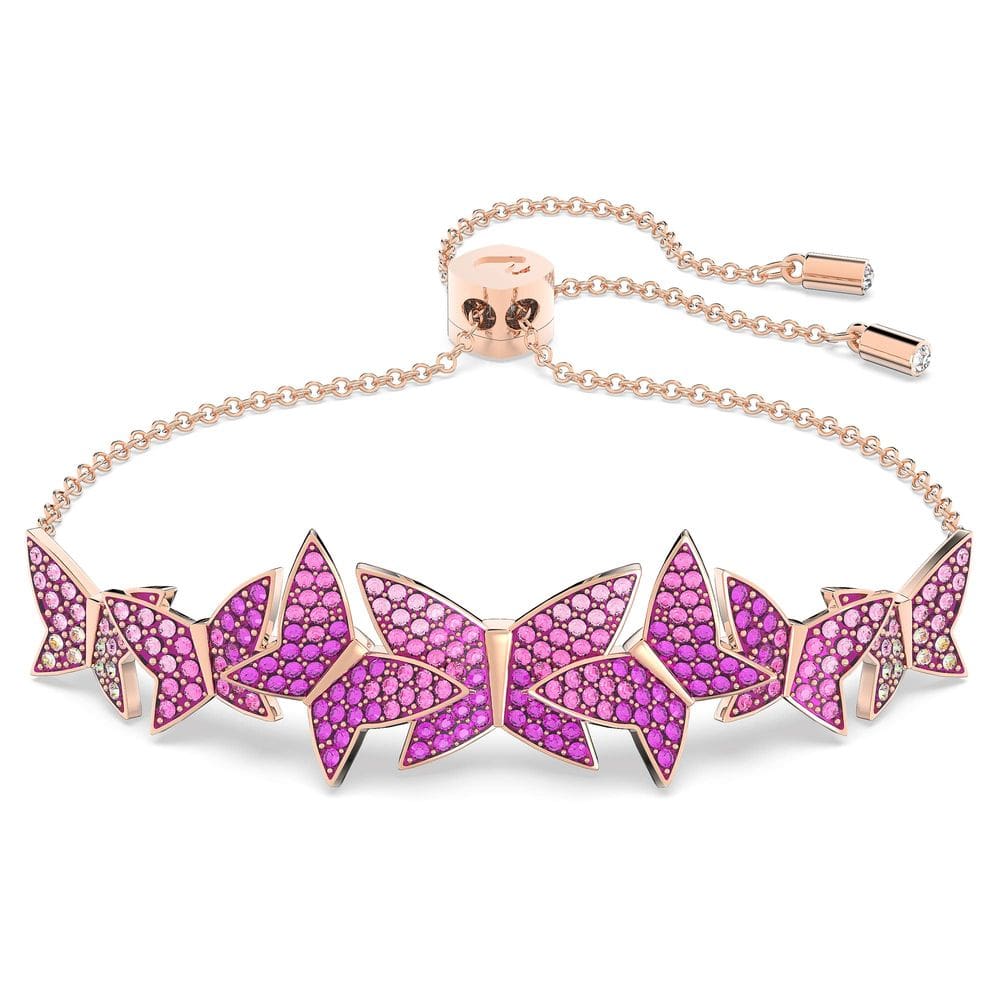 Pulseira Swarovski Lilia com pavê de cristal rosa e borboleta