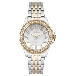 Relógio TECHNOS feminino madrepérola dourado prata 2035NAV/1K