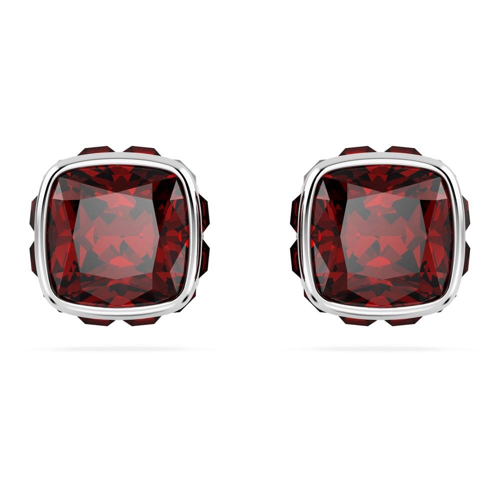 Brincos Swarovski Birthstone com corte quadrado em ródio vermelho de janeiro