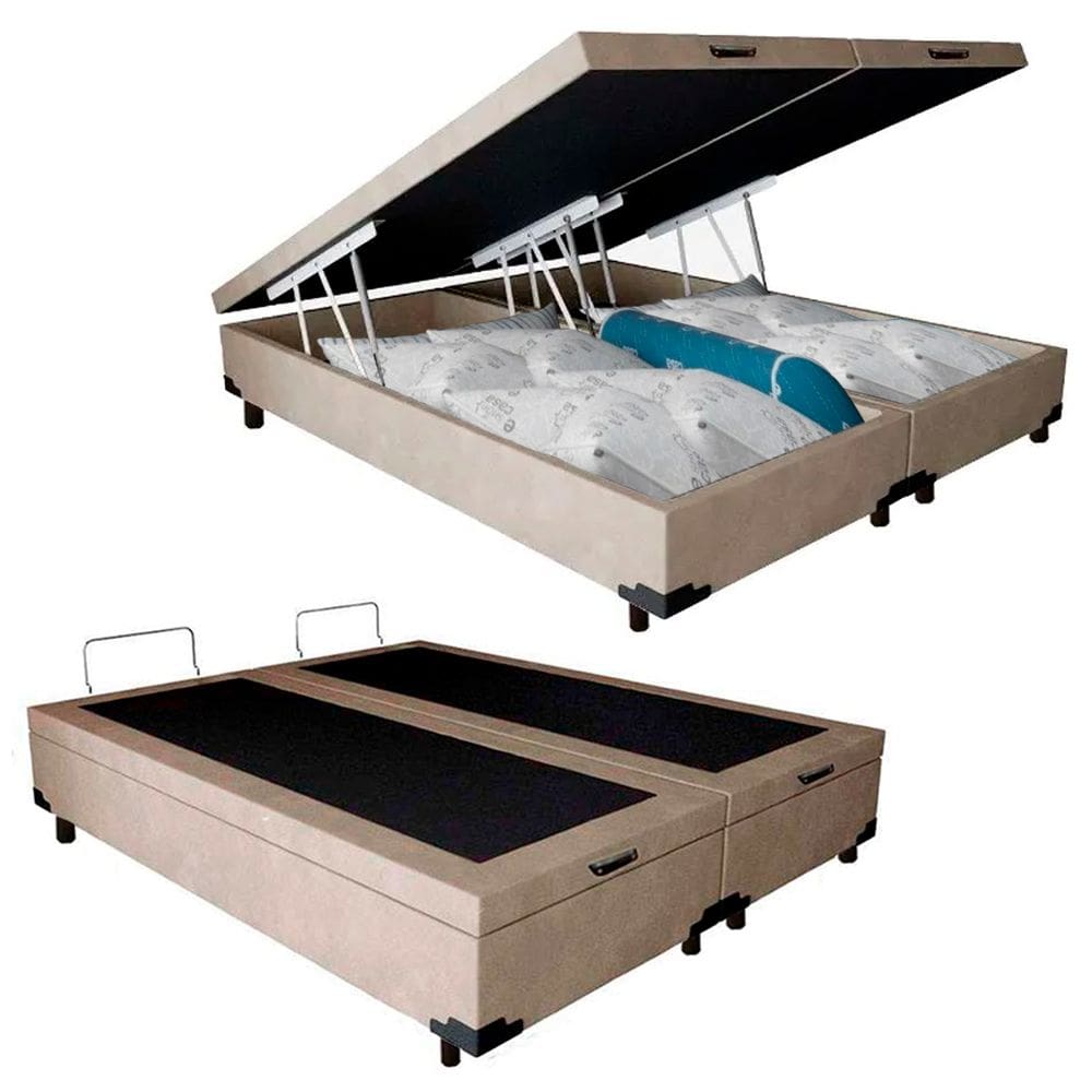 Cama Box Baú King Bipartido Suede SerenePrime Bege 192x203x44