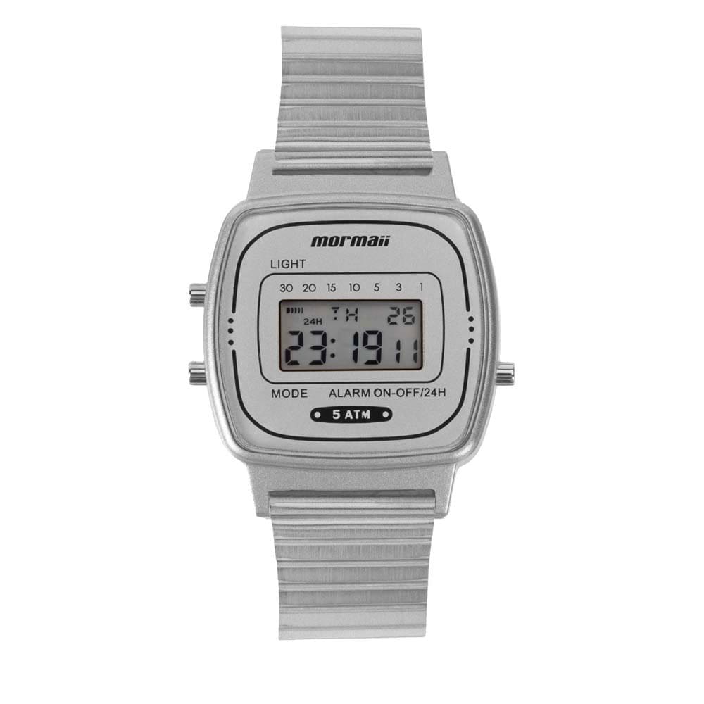 Relógio MORMAII feminino digital quadrado prata MO13722A/7K