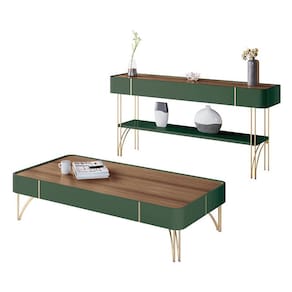 Aparador Vivant e Mesa de Centro Cadenza Verde Pistache Castanho – HB Móveis