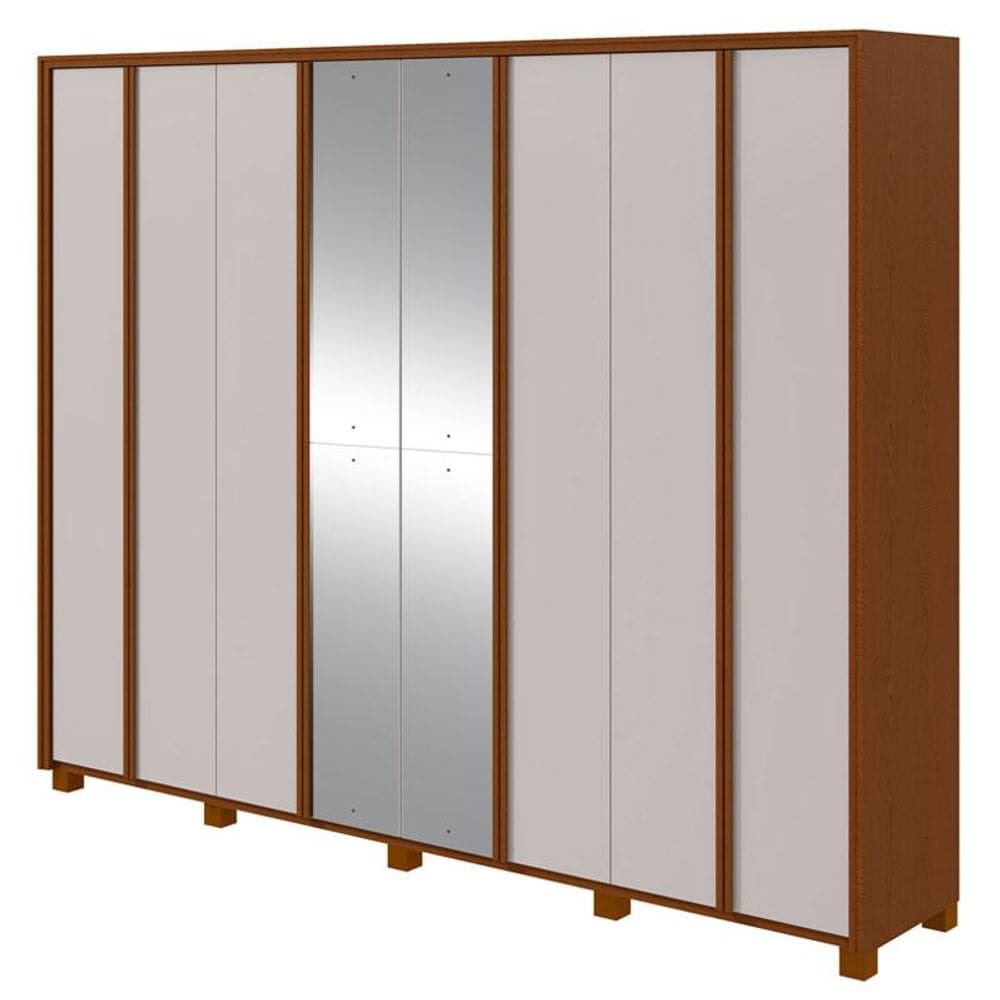 Guarda Roupa Casal Ergon 8 Portas Frassino Off White com Espelho e Pés – Lopas