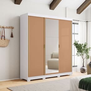 Guarda Roupa Porto Com Espelho E 3 Portas De Correr Branco/Camarim - Vila Rica Móveis