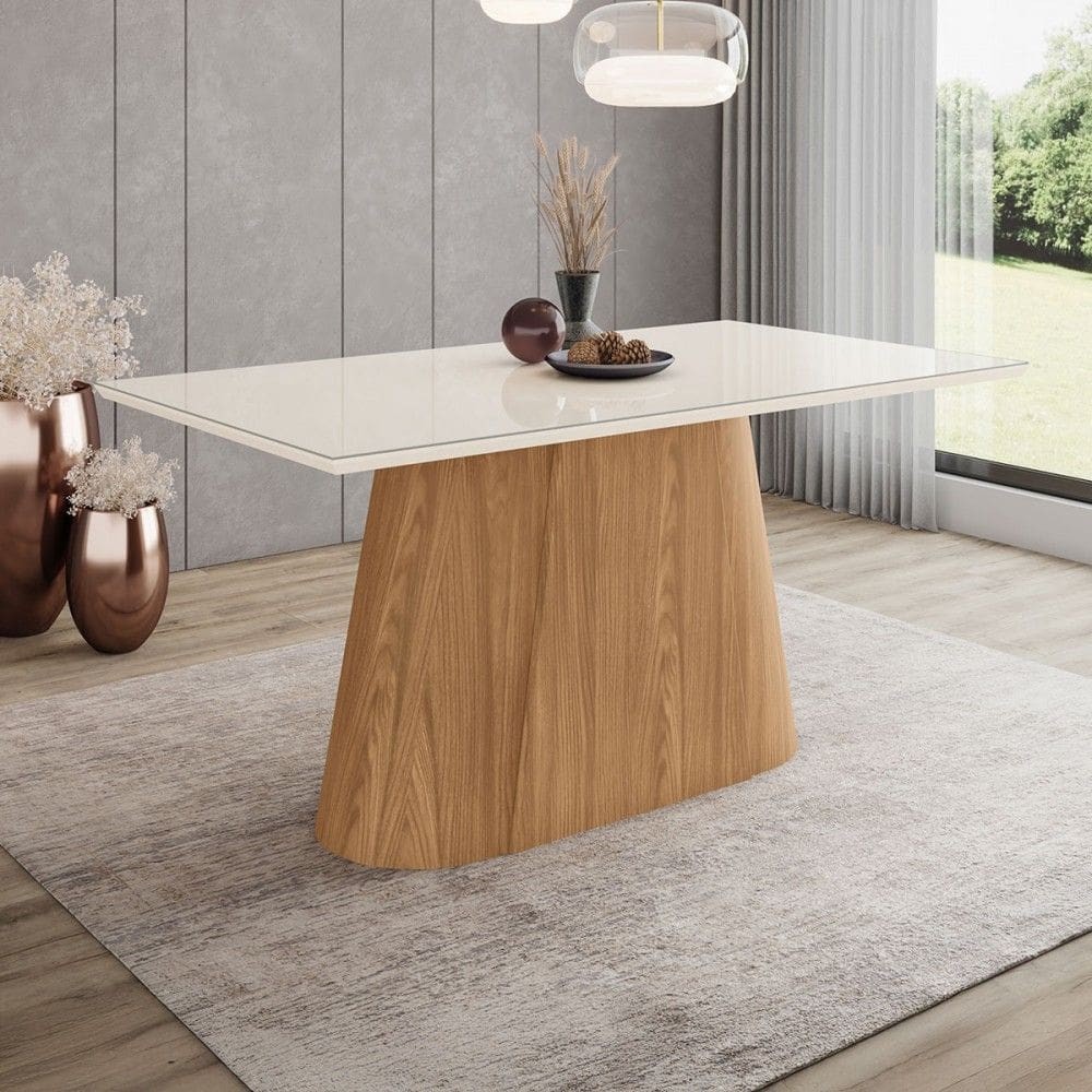 Mesa de Madeira Olívia 160 Cm com Vidro Natural/Off White - Henn