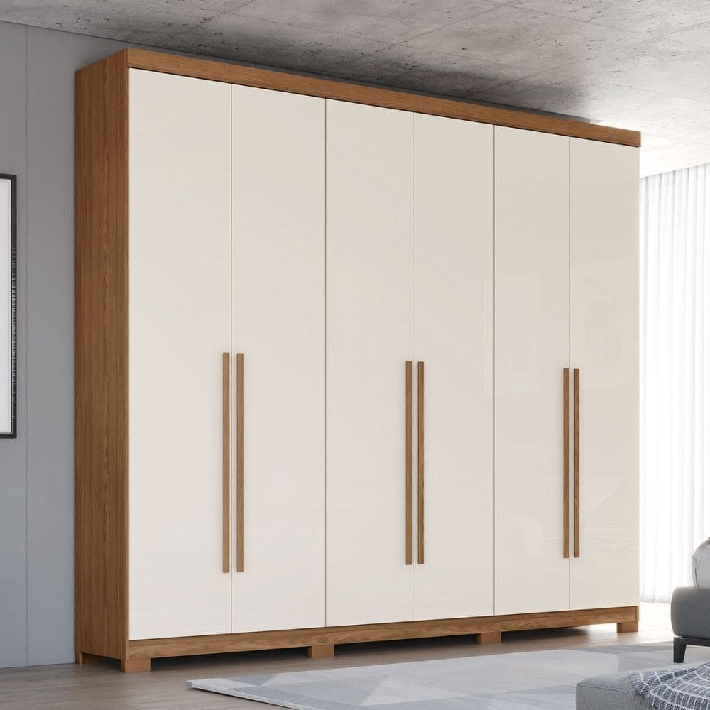 Guarda-Roupa Casal Pétrus 6 Portas 4 Gavetas 100% Mdf Natural/Off White - Henn