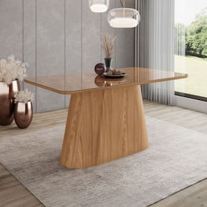 Mesa de Madeira Olívia 160 Cm com Vidro Natural - Henn