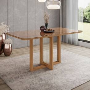 Mesa de Madeira Natalí 160 Cm com Vidro Natural - Henn
