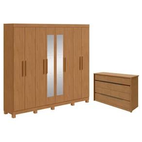 Guarda Roupa Casal Andara Soft com Espelho e Pés com Cômoda Gaveteiro Urban Amêndoa Clean – Lopas