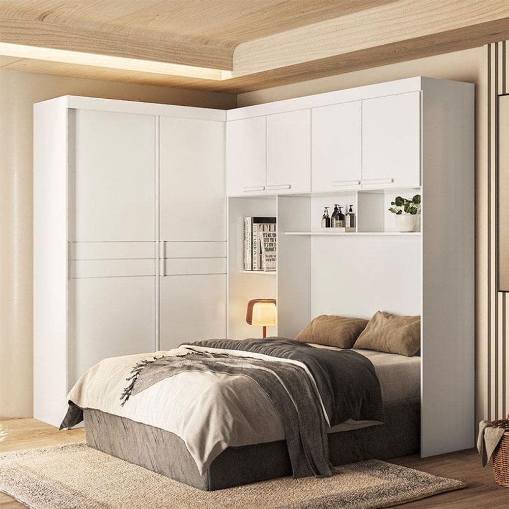 Quarto Modulado Casal Ambiente Florença Branco Brilho - Moval