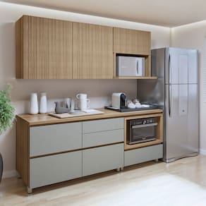 Cozinha Compacta Nuestra Cosas 4 Portas 5 Gavetas Ripado 100% Mdf Natural/Verde - Panorama Móveis