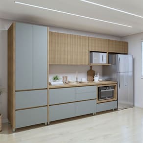 Cozinha Completa Nuestra Cosas 7 Portas 7 Gavetas Ripado 100% Mdf Natural/Verde - Panorama Móveis