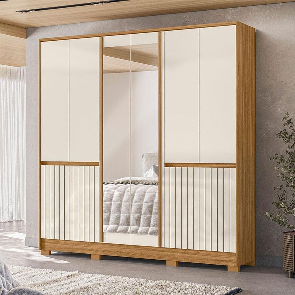 Guarda Roupa Casal Ambiente Alasca 10 Portas Freijó Off White com Espelho - Moval