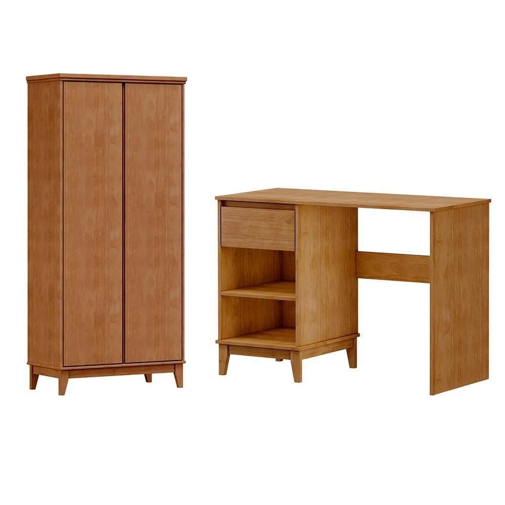 Mesa Escrivaninha E Armario Escritorio Mdf Freijo Milani Store
