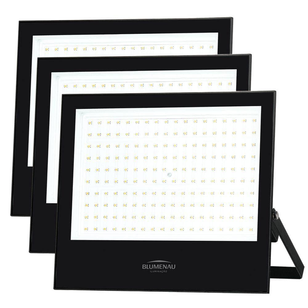 Kit 3 Refletor Blumenau De Led Slim 200w 6500k Preto Bivolt