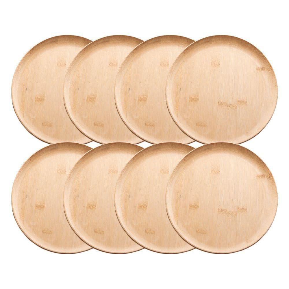 Jogo 8 Prato De Sobremesa Pratinho Bambu Natural Ecológico Lyor 18x18cm