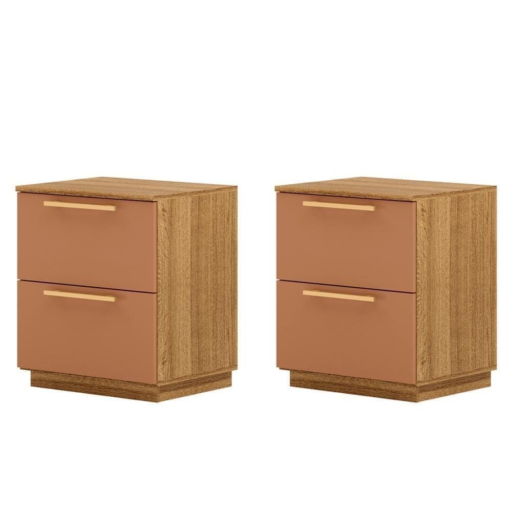 Kit 2 Mesa De Cabeceira 2 Gavetas 50 Cm Dub 50019 Nature Camarim Vlr