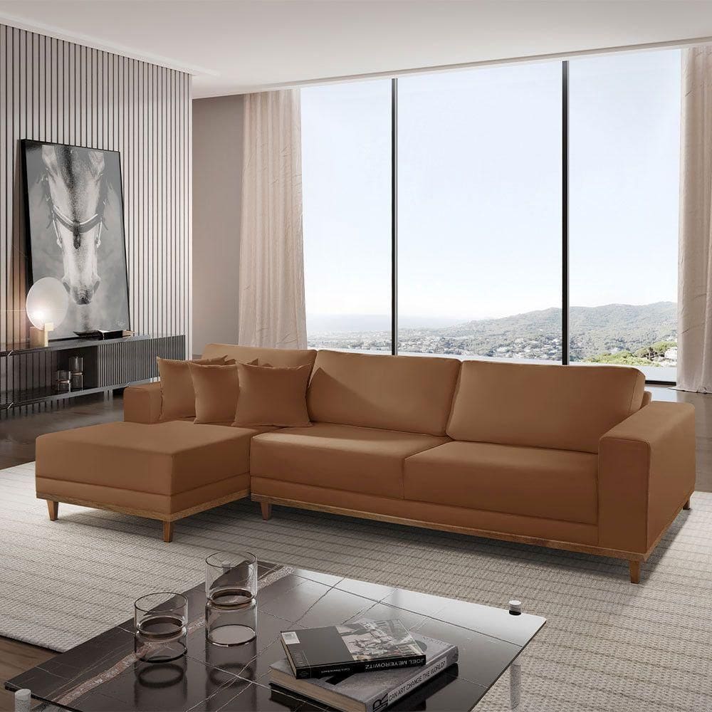 Sofá Cronos 03 Metros Chaise Lado Esquerdo Meu Sofá Online B020 Veludo Terra