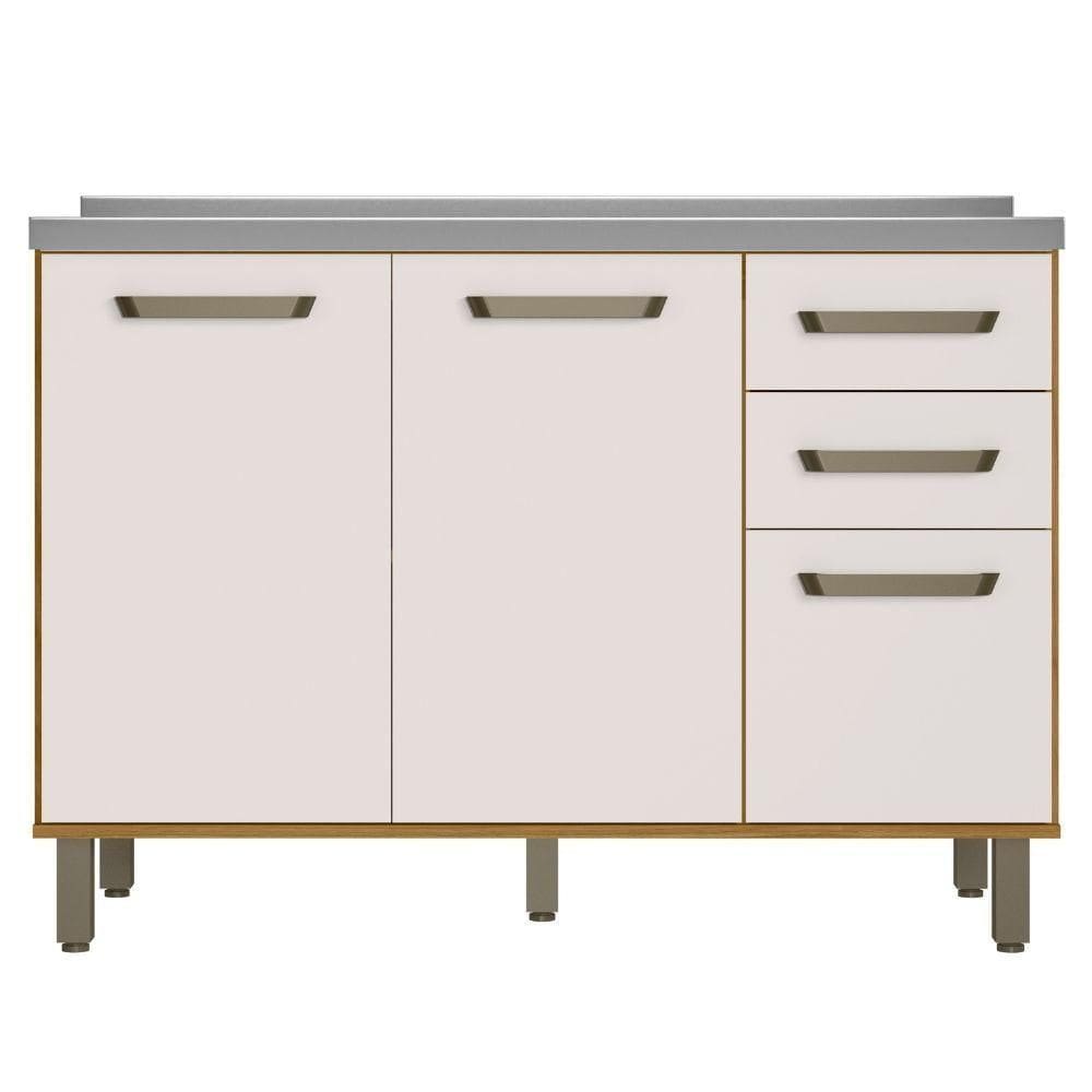 Balcão Para Pia Criare 120 Cm 3 Portas Freijó Off White Poliman