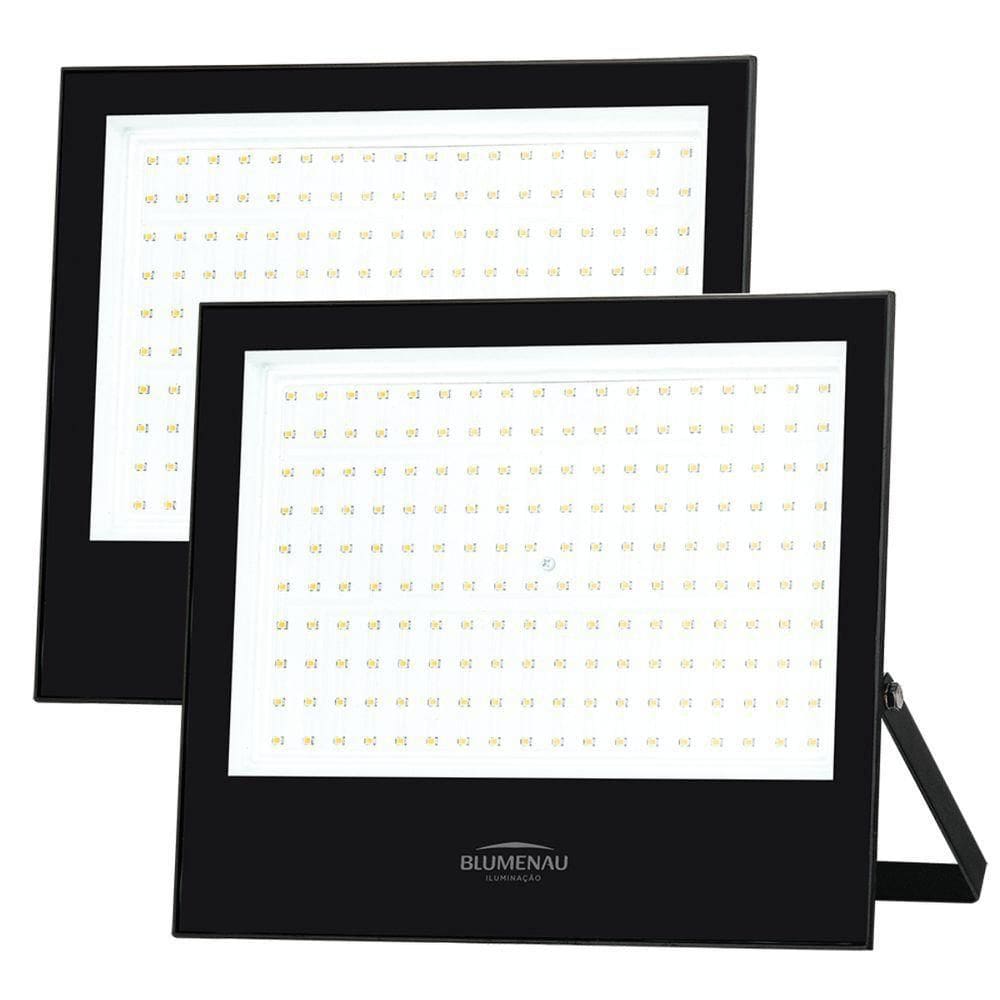Kit 2 Refletor Blumenau De Led Slim 200w 6500k Preto Bivolt