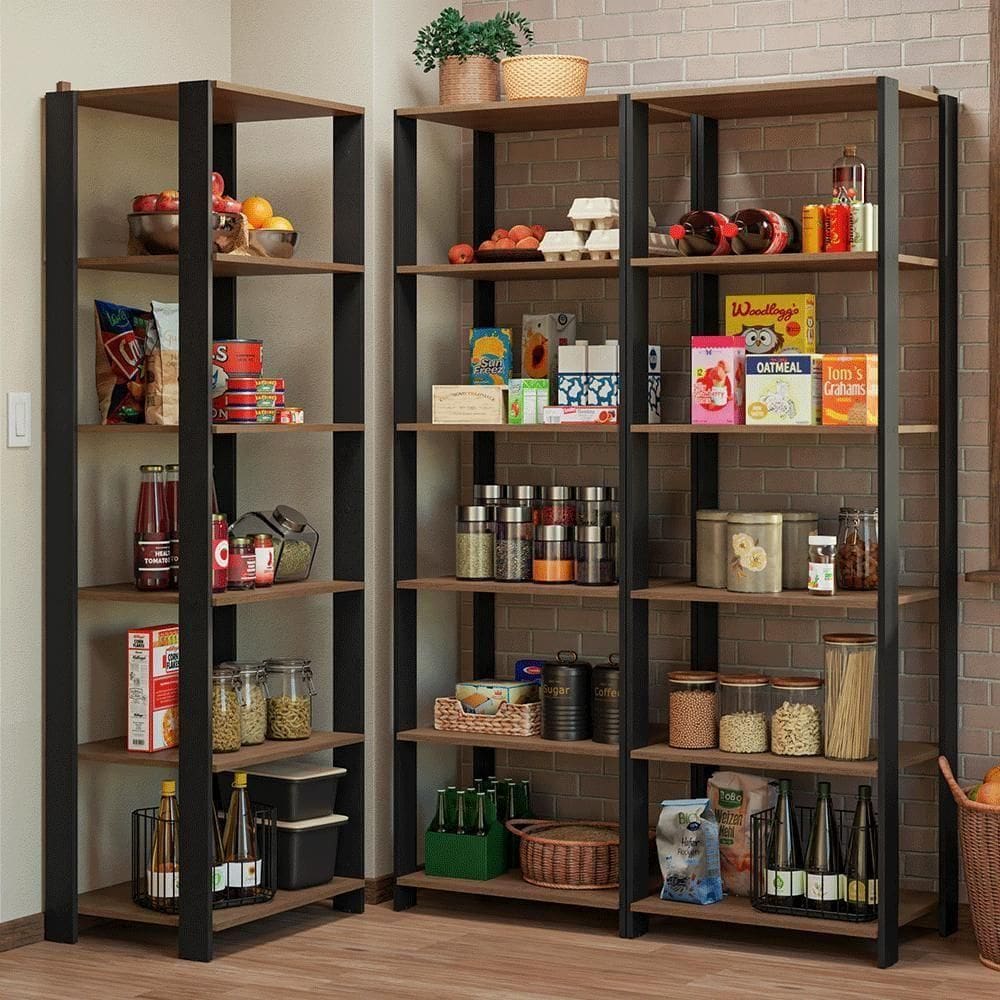 Armário Estante Multiuso Organizador Despensa De Canto 15 Prateleiras 177cm Rustic/preto Madesa