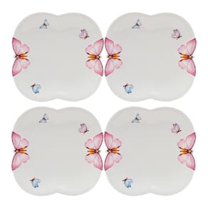 Jogo 4 Prato De Sobremesa Borboletas 19cm Porcelana Branco Wolff