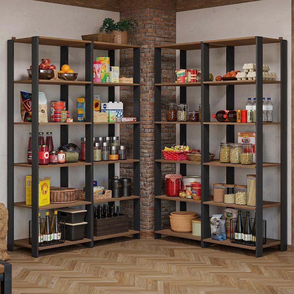 Armário Estante Multiuso Organizador Despensa De Canto 20 Prateleiras 236cm Rustic/preto Madesa