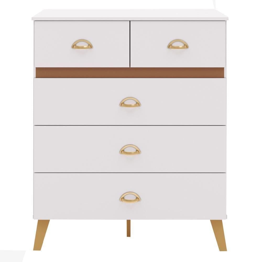 Comoda 5 Gavetas 91 Cm Pes Retro Ibi 20030 Branco Camarim Vlr