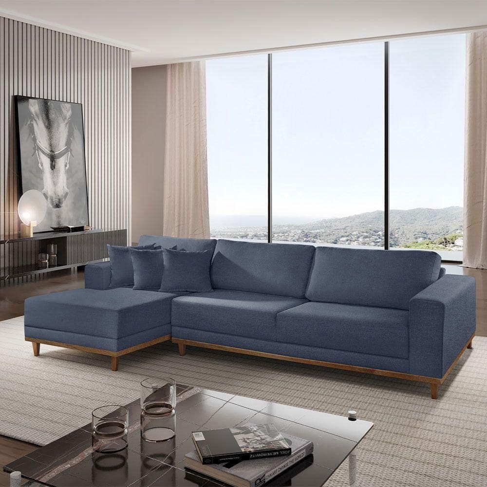 Sofá Cronos 03 Metros Chaise Lado Esquerdo Meu Sofá Online A259 Linho Azul