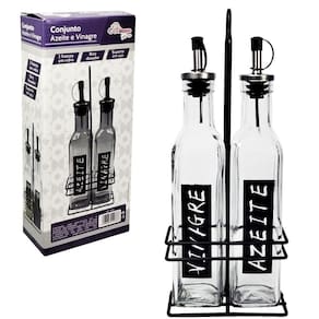 Conjunto Galheteiro Para Azeite E Vinagre 2 Garrafas Com Suporte 270ml Em Casa Tem