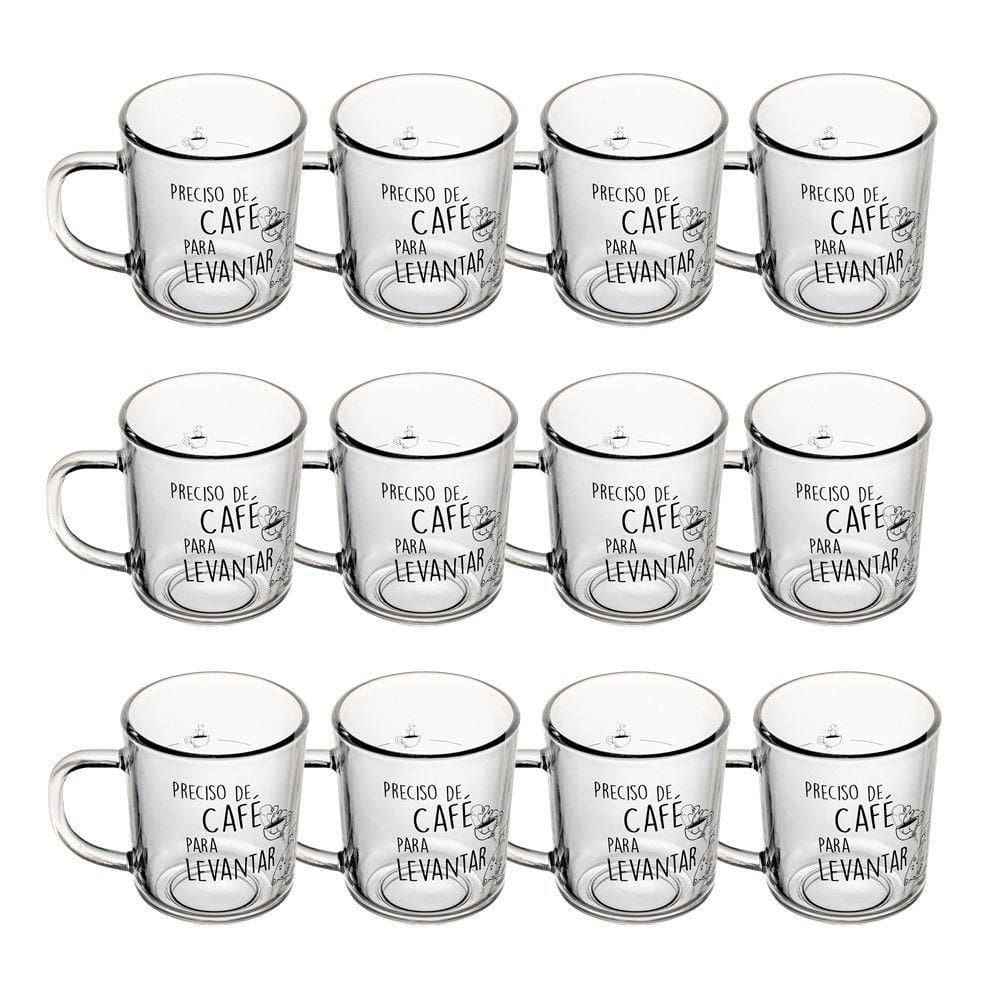 Jogo 12 Caneca De Vidro Preciso De Café Para Levantar Lyor 200ml