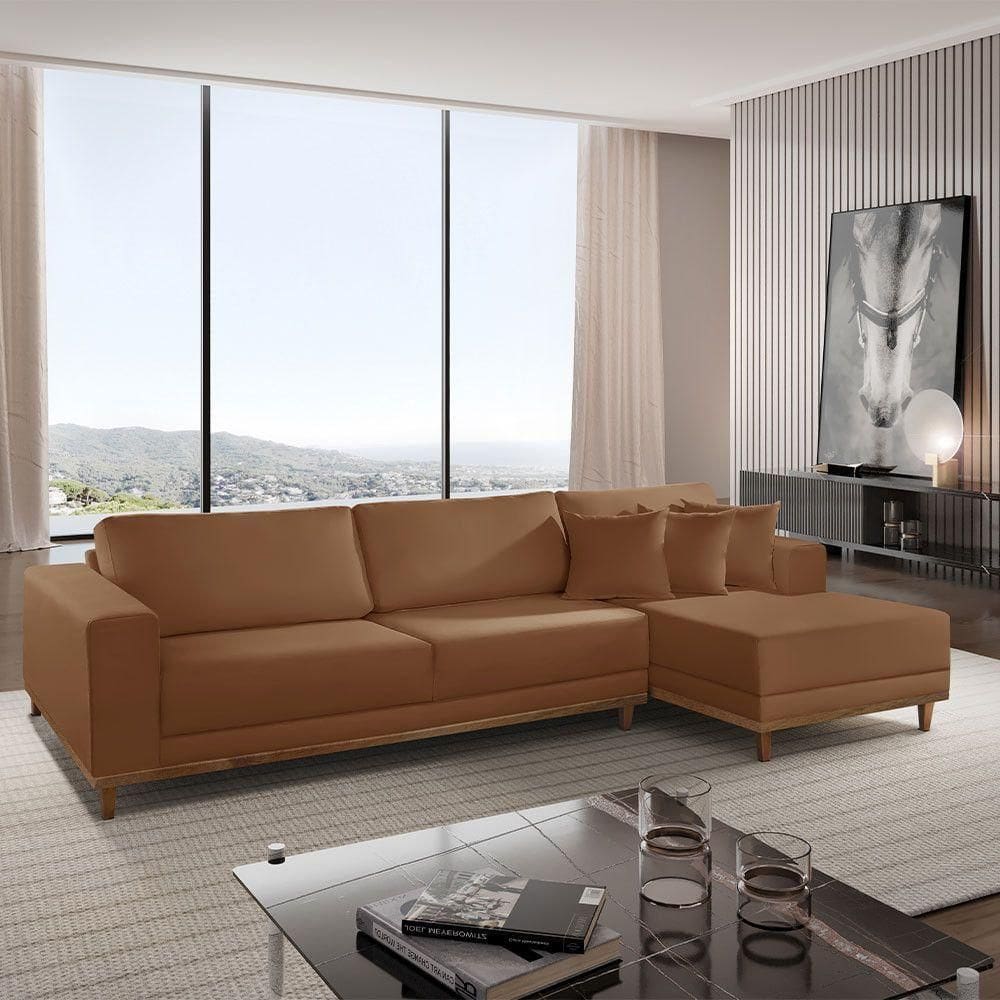 Sofá Cronos 03 Metros Chaise Lado Direito Meu Sofá Online B020 Veludo Terra