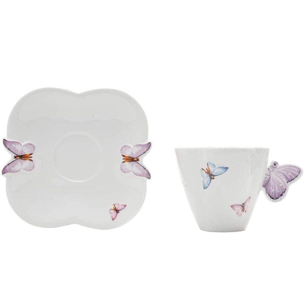 Jogo 8 Xícaras De Café Com Pires Borboletas 100ml Wolff