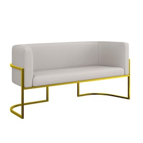 Sofá 2 Lugares Base Metal Dourada Reforçada Recepção Corino Cor:bege Bege