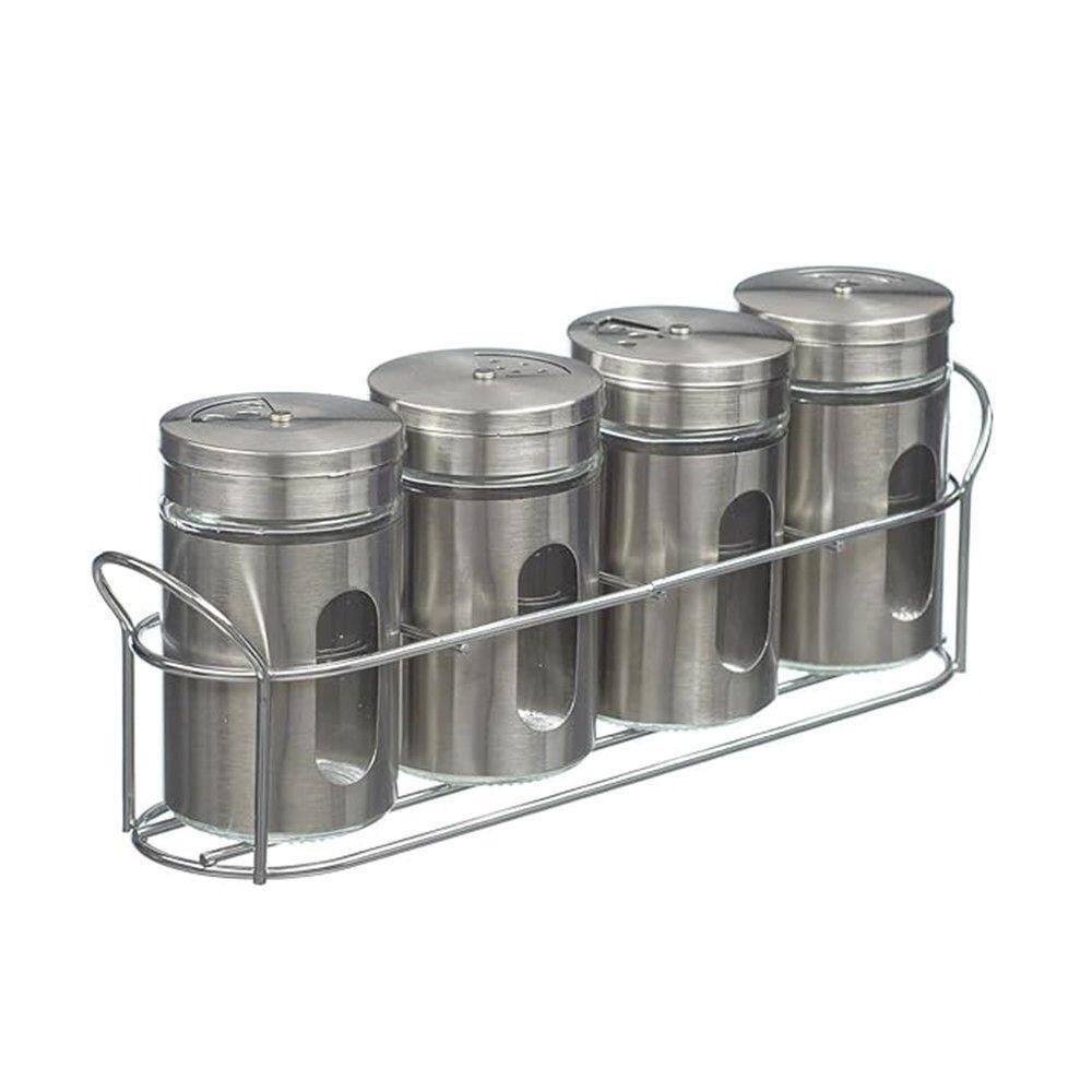 Porta Tempero Condimentos Aço Inox 4 Potes Com Suporte Stray Mek
